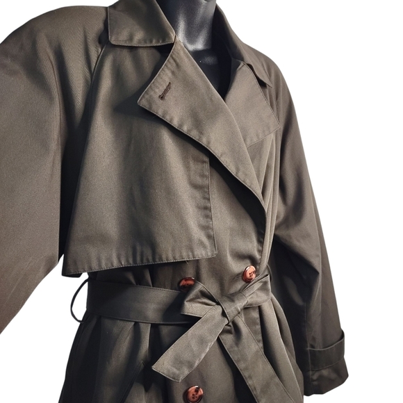 Brem Rainwear Trench Coat Women's Green Double Breasted Belt Bank Vent Sz 10 - Picture 5 of 11